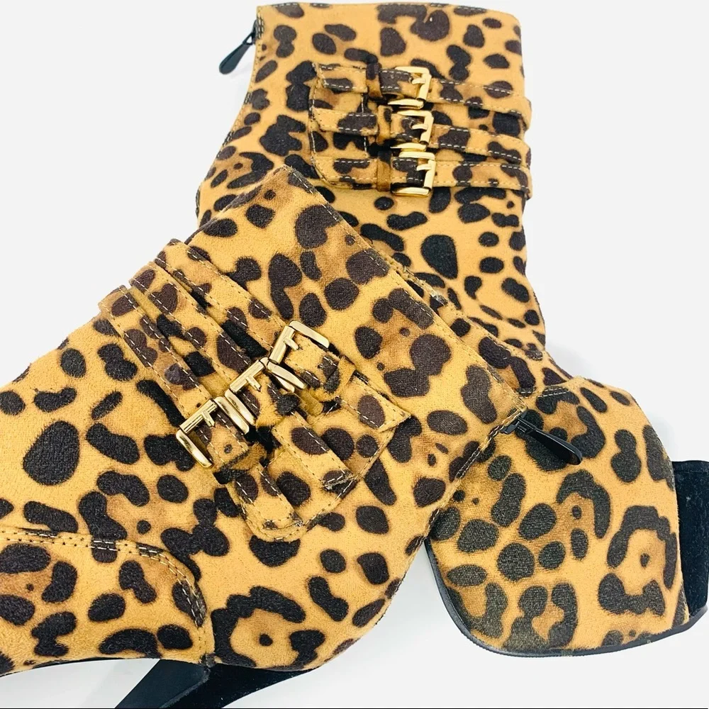 Generation Y Leopard Print Platform Heels Ankle Booties Stiletto Buckle Statemen